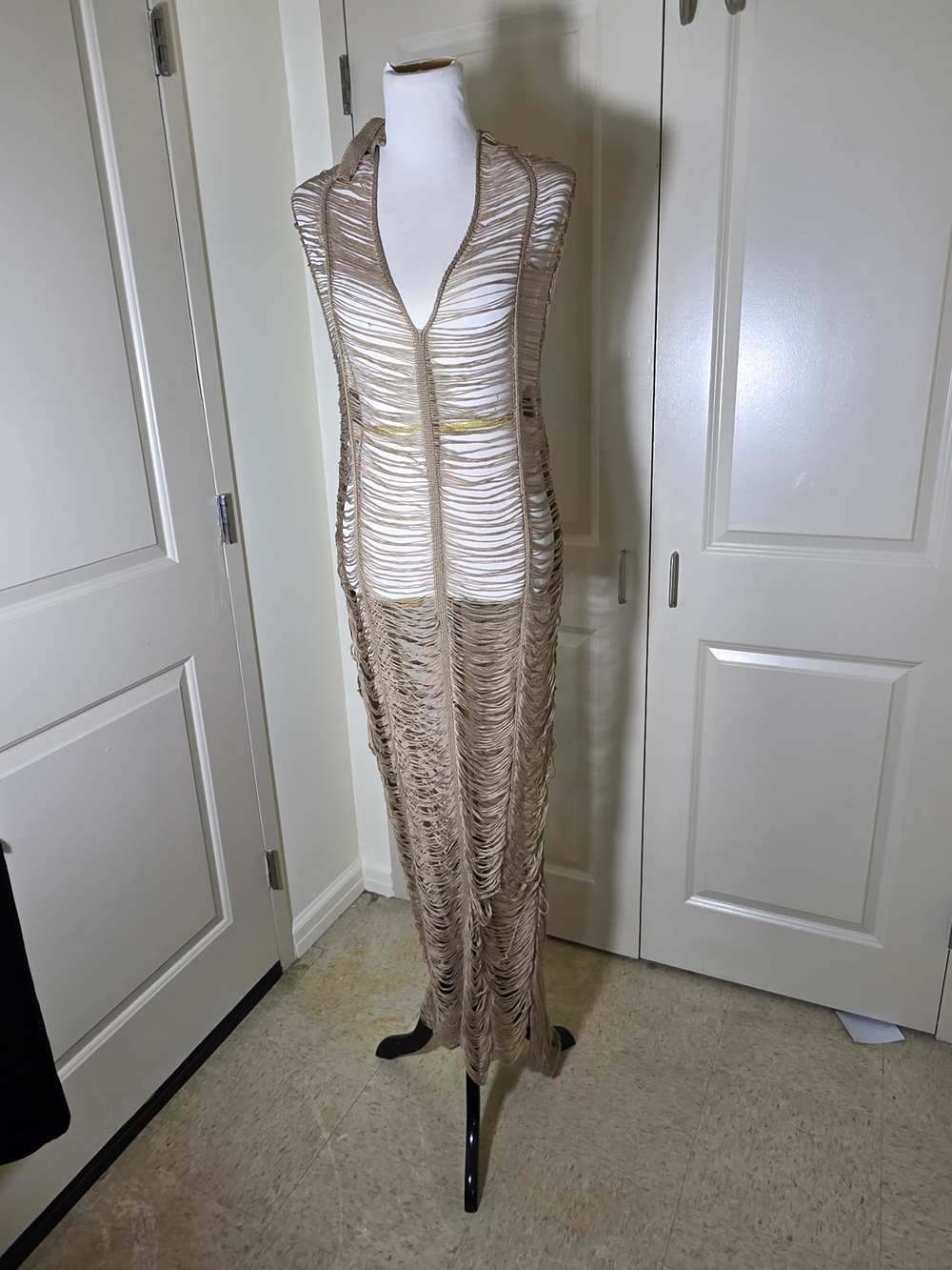 Fashion Nova Taupe Open-Knit Maxi Swim Cover-Up